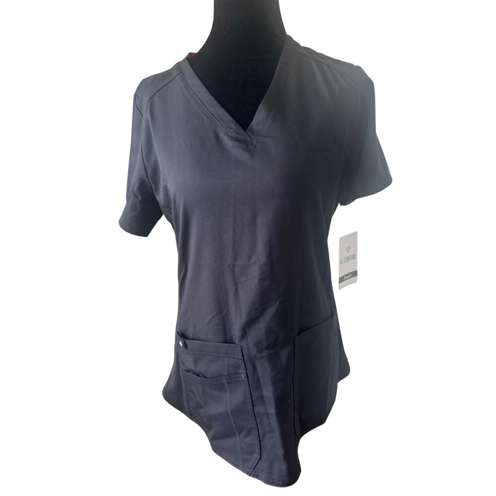 NWT Med Couture Touch Scrub Top Black Size S Stretch V-Neck